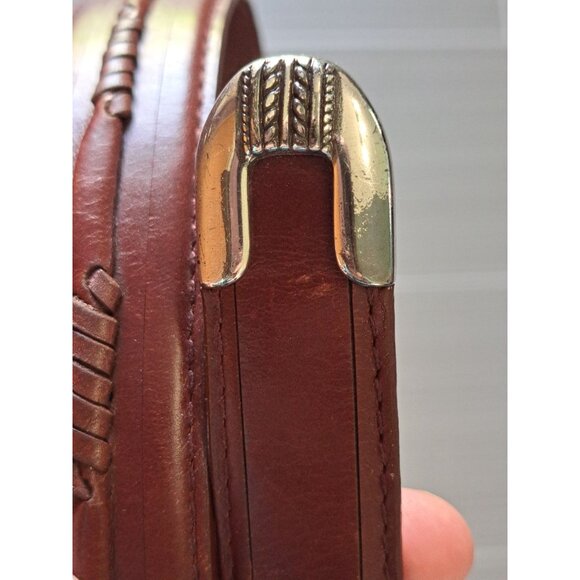 Brown Genuine Leather Western Belt Unisex Silver Engraved Buckle & Tips Size 38 - Picture 4 of 9